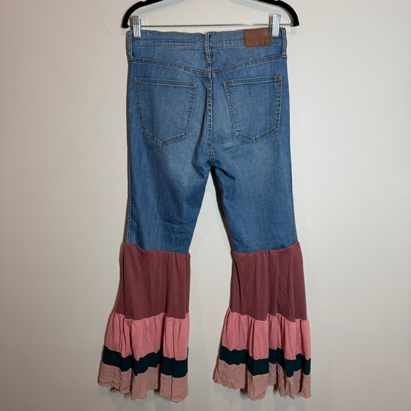 Madewell Size 6 Upcycled Bell Bottom Jeans Tiered Ruffle Hem Boho Festival - Picture 3 of 13